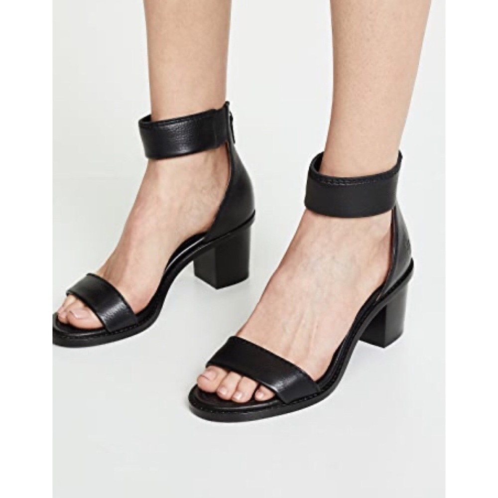 Frye Black Leather Brielle Chic Ankle Sandal Heels